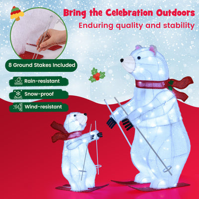 2 PCS Animated Skiing Polar Bears Pre-lit Christmas Bear Decoration with Skiing Motion