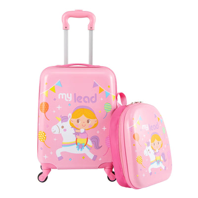 2 PCS Kid Luggage Set With Spinner Wheels for Children Boys Girls-Pink
