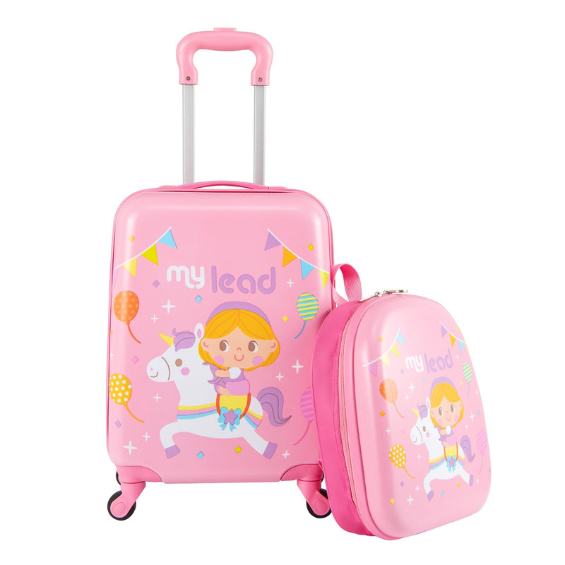 2 PCS Kid Luggage Set With Spinner Wheels for Children Boys Girls-Pink