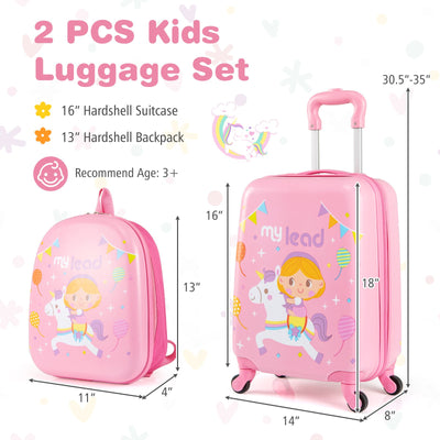 2 PCS Kid Luggage Set With Spinner Wheels for Children Boys Girls-Pink
