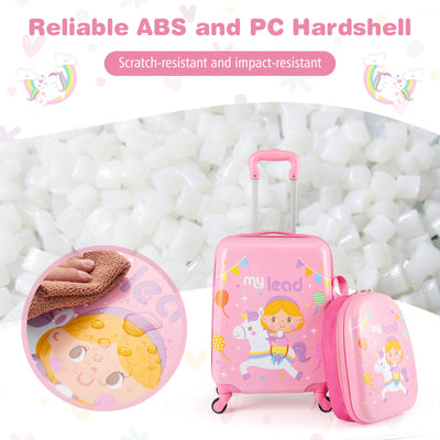 2 PCS Kid Luggage Set With Spinner Wheels for Children Boys Girls-Pink