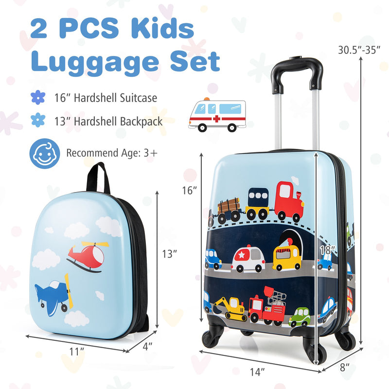 2 PCS Kid Luggage Set With Spinner Wheels for Children Boys Girls-Dark Blue