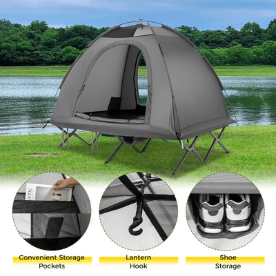 2-Person Camping Cot Tent Foldable Off-Ground Camping Combo for Adults-Grey
