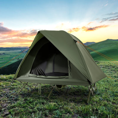 2-Person Camping Cot Tent Foldable Off-Ground Camping Combo for Adults-Green