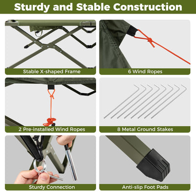 2-Person Camping Cot Tent Foldable Off-Ground Camping Combo for Adults-Green