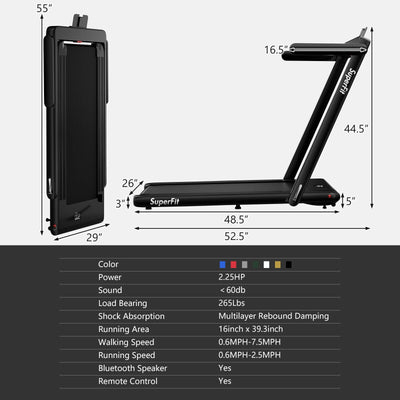 2 in 1 2.25HP Folding Treadmill with APP Speaker Remote Control-Black