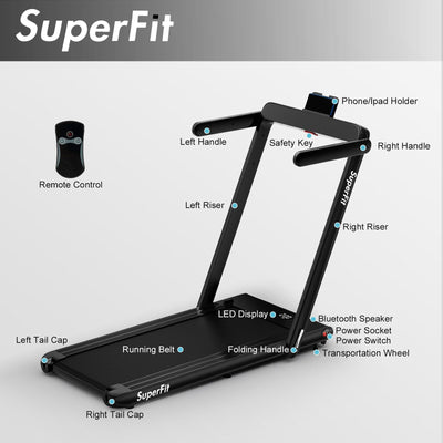 2 in 1 2.25HP Folding Treadmill with APP Speaker Remote Control-Black