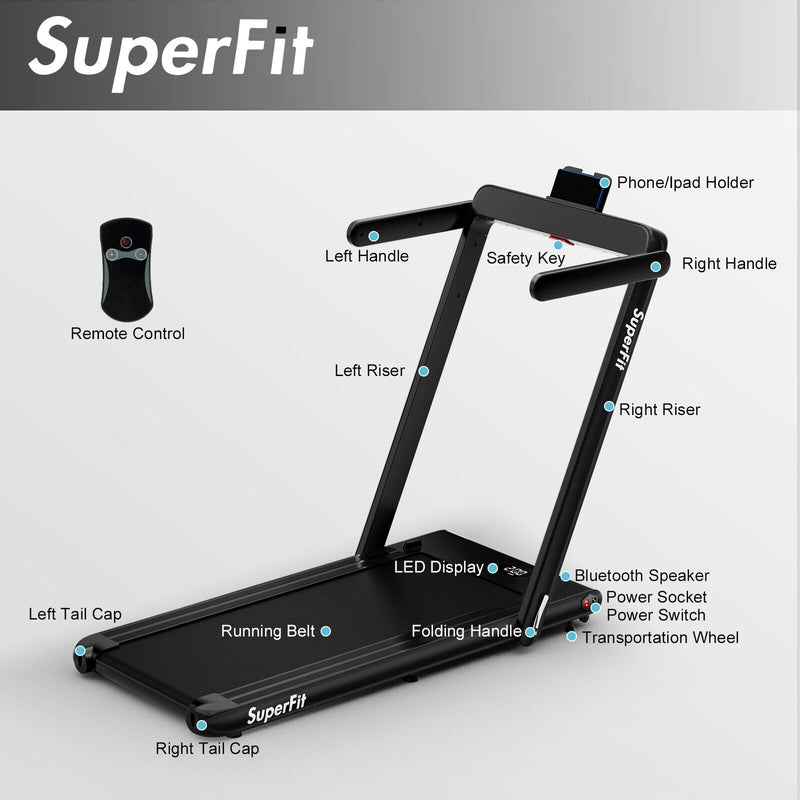 2 in 1 2.25HP Folding Treadmill with APP Speaker Remote Control-Black