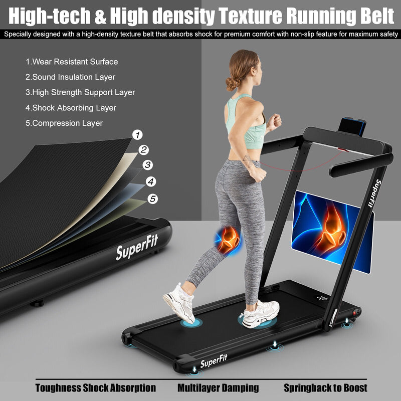 2 in 1 2.25HP Folding Treadmill with APP Speaker Remote Control-Black