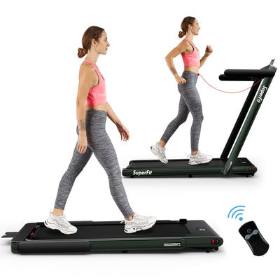 2 in 1 2.25HP Folding Treadmill with APP Speaker Remote Control-Green