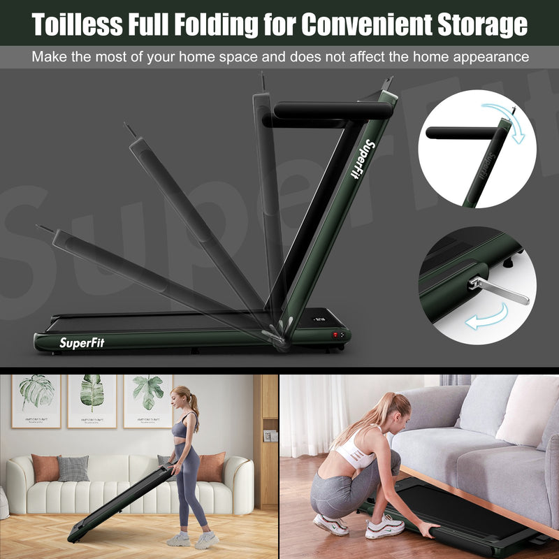 2 in 1 2.25HP Folding Treadmill with APP Speaker Remote Control-Green