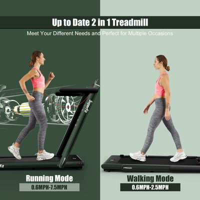 2 in 1 2.25HP Folding Treadmill with APP Speaker Remote Control-Green