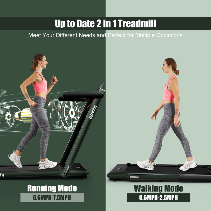2 in 1 2.25HP Folding Treadmill with APP Speaker Remote Control-Green