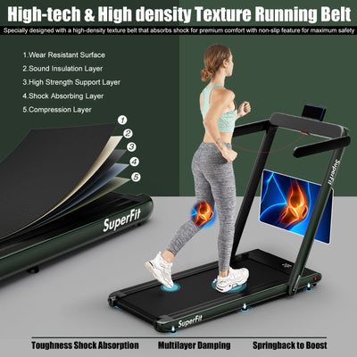 2 in 1 2.25HP Folding Treadmill with APP Speaker Remote Control-Green