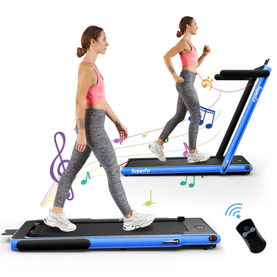 2 in 1 2.25HP Folding Treadmill with APP Speaker Remote Control-Navy