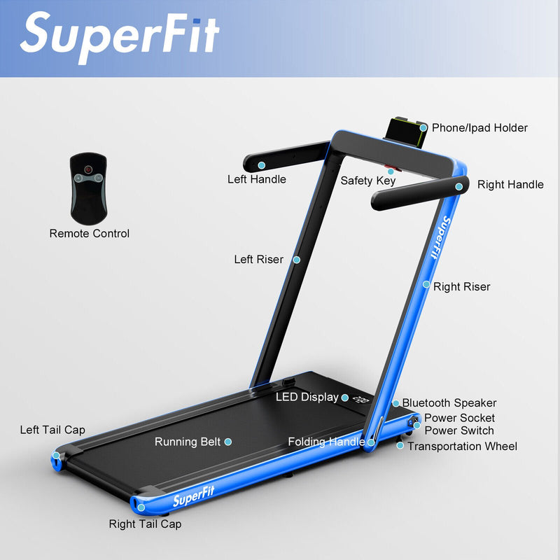 2 in 1 2.25HP Folding Treadmill with APP Speaker Remote Control-Navy