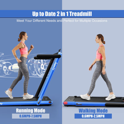 2 in 1 2.25HP Folding Treadmill with APP Speaker Remote Control-Navy