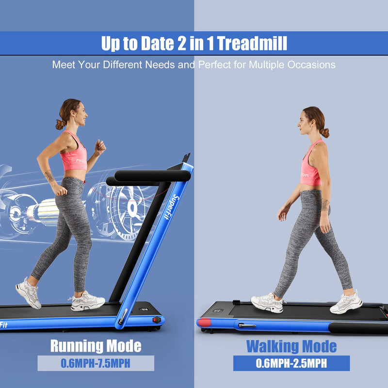 2 in 1 2.25HP Folding Treadmill with APP Speaker Remote Control-Navy