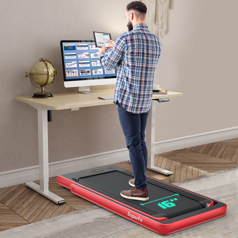 2 in 1 2.25HP Folding Treadmill with APP Speaker Remote Control-Red