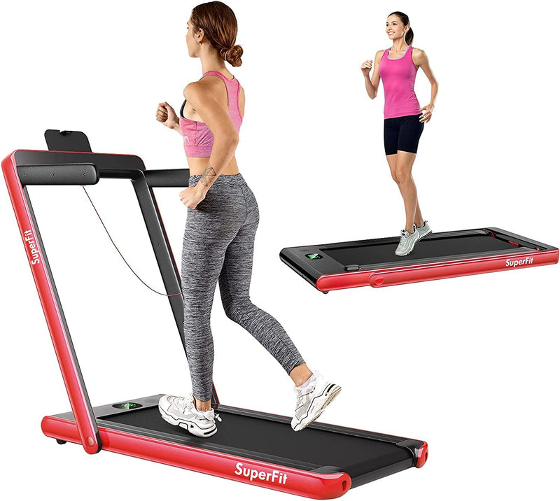 2 in 1 2.25HP Folding Treadmill with APP Speaker Remote Control-Red