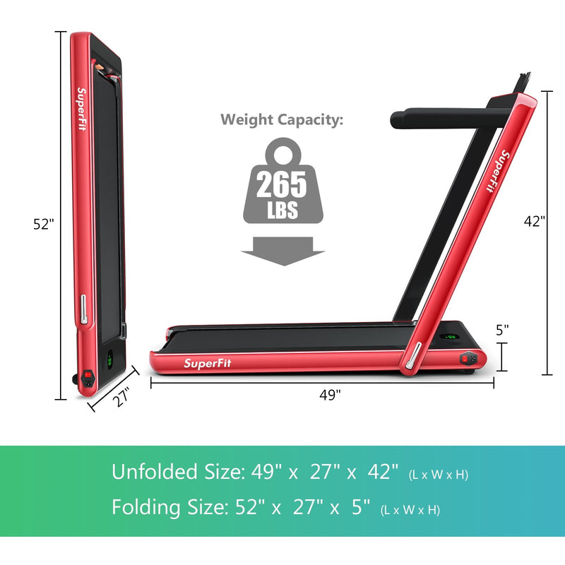 2 in 1 2.25HP Folding Treadmill with APP Speaker Remote Control-Red