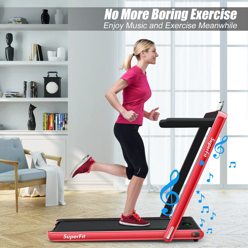 2 in 1 2.25HP Folding Treadmill with APP Speaker Remote Control-Red
