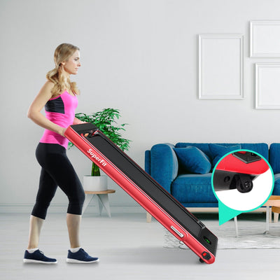 2 in 1 2.25HP Folding Treadmill with APP Speaker Remote Control-Red
