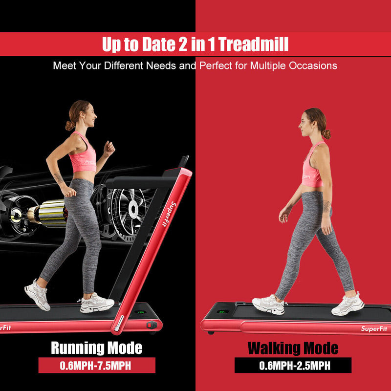 2 in 1 2.25HP Folding Treadmill with APP Speaker Remote Control-Red