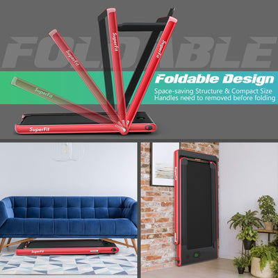 2 in 1 2.25HP Folding Treadmill with APP Speaker Remote Control-Red