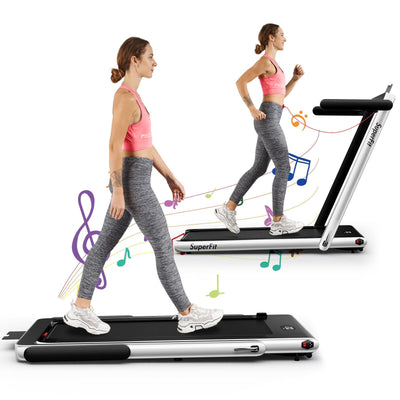 2 in 1 2.25HP Folding Treadmill with APP Speaker Remote Control-Silver