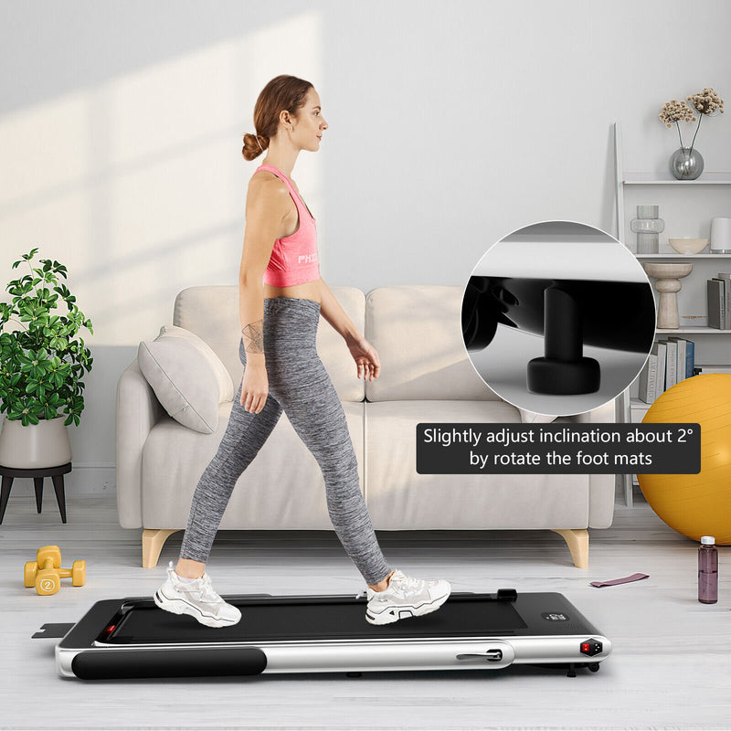 2 in 1 2.25HP Folding Treadmill with APP Speaker Remote Control-Silver