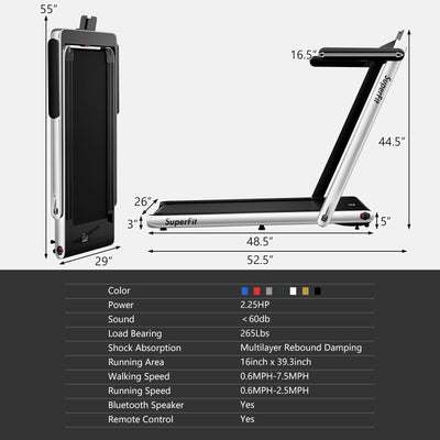 2 in 1 2.25HP Folding Treadmill with APP Speaker Remote Control-Silver