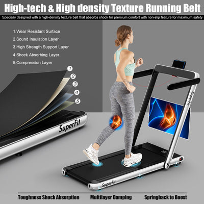 2 in 1 2.25HP Folding Treadmill with APP Speaker Remote Control-Silver
