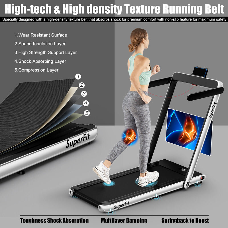 2 in 1 2.25HP Folding Treadmill with APP Speaker Remote Control-Silver