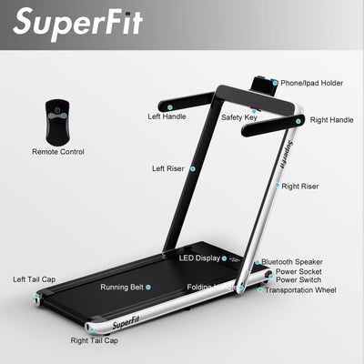 2 in 1 2.25HP Folding Treadmill with APP Speaker Remote Control-Silver