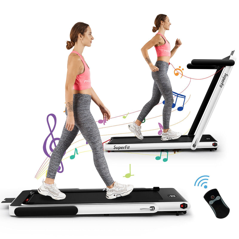 2 in 1 2.25HP Folding Treadmill with APP Speaker Remote Control-White