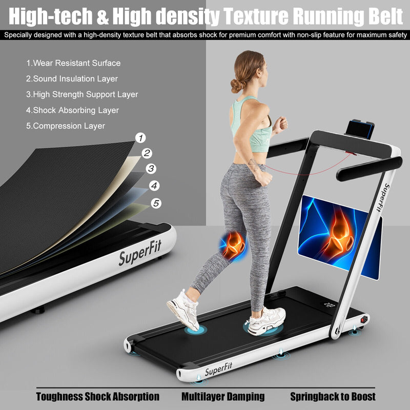 2 in 1 2.25HP Folding Treadmill with APP Speaker Remote Control-White