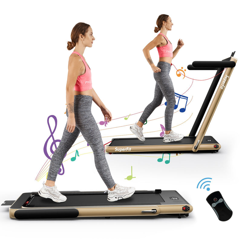 2 in 1 2.25HP Folding Treadmill with APP Speaker Remote Control-Yellow