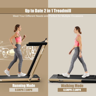 2 in 1 2.25HP Folding Treadmill with APP Speaker Remote Control-Yellow