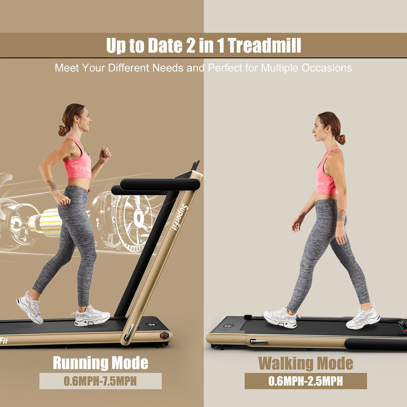 2 in 1 2.25HP Folding Treadmill with APP Speaker Remote Control-Yellow