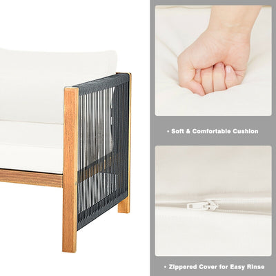 4 Pcs Acacia Wood Outdoor Patio Furniture Set with Cushions-White