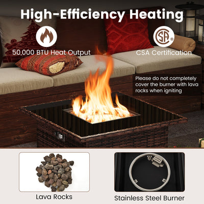 32.5 Inch Propane Fire Pit Table 5000 BTU with Tempered Glass Tabletop-Brown