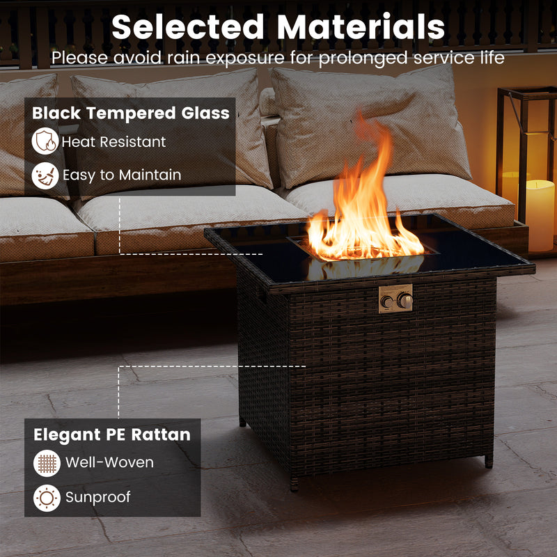 32.5 Inch Propane Fire Pit Table 5000 BTU with Tempered Glass Tabletop-Brown
