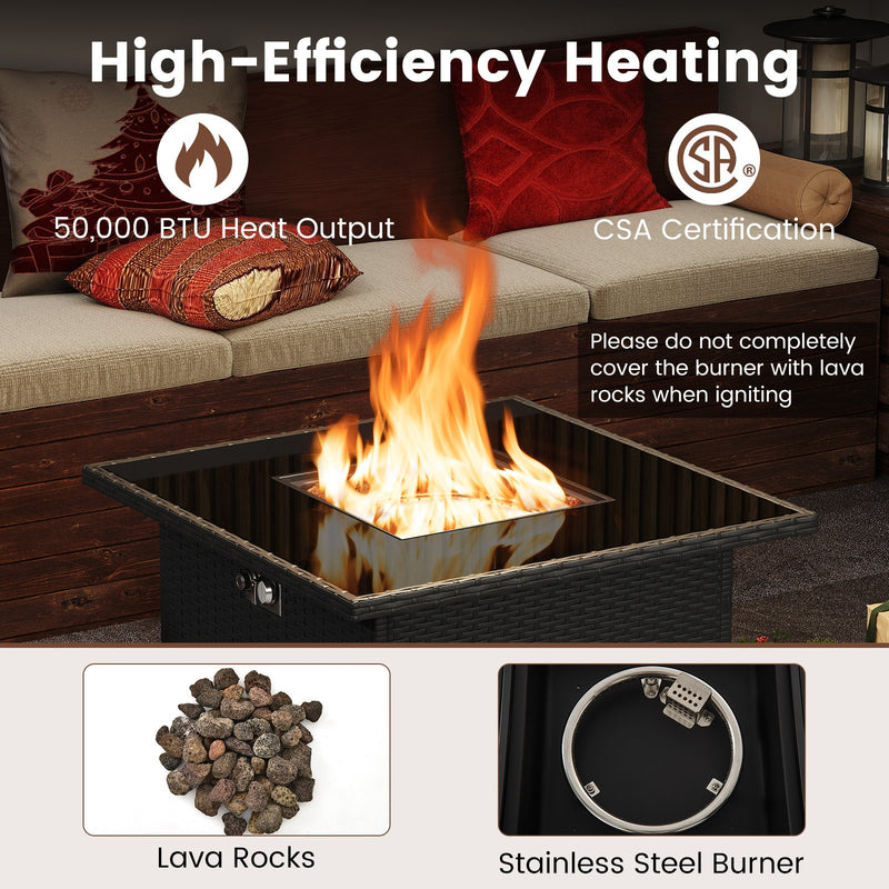 32.5 Inch Propane Fire Pit Table 5000 BTU with Tempered Glass Tabletop-Black