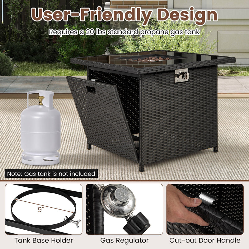 32.5 Inch Propane Fire Pit Table 5000 BTU with Tempered Glass Tabletop-Black