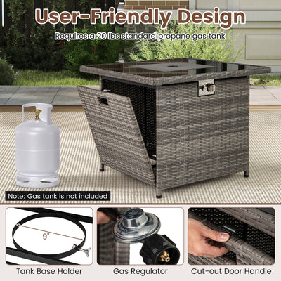 32.5 Inch Propane Fire Pit Table 5000 BTU with Tempered Glass Tabletop-Gray
