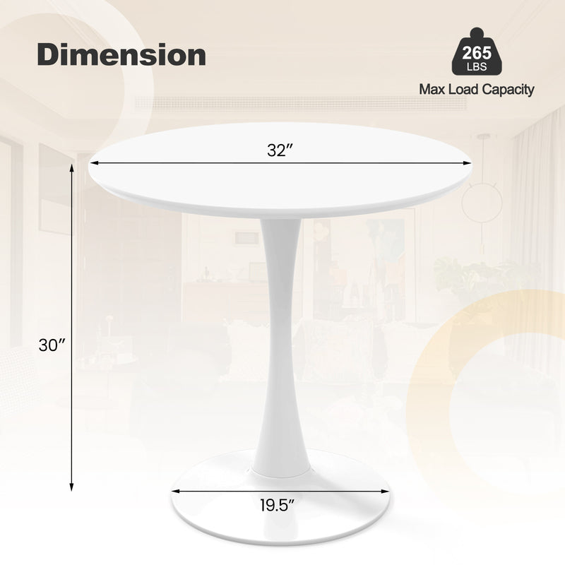 32 Inch Modern Tulip Round Dining Table with MDF Top-White