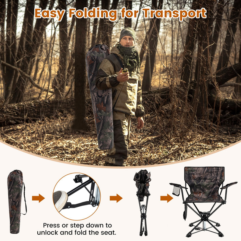 360° Swivel Hunting Chair Portable Foldable Hunting Chair Set of 2-Camo