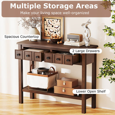 38 Inch Rustic Console Table with 2 Drawers and Bottom Open Shelf-Espresso