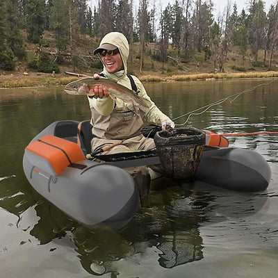 *Inflatable Fishing Float Tube with Pump Storage Pockets and Fish Ruler - Gray